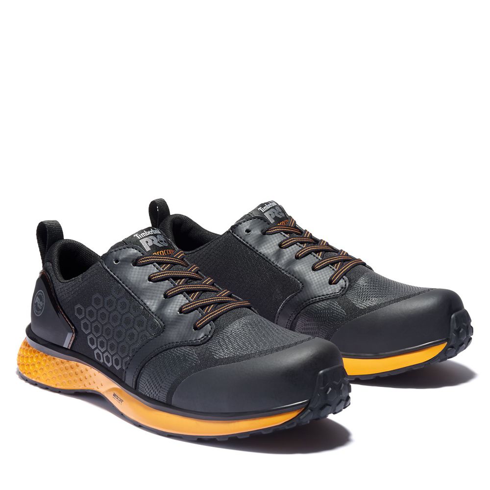 Timberland Mens Work Shoes PRO® Reaxion Comp Toe - Black/Orange - India MY8541692